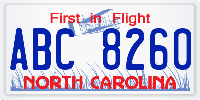 NC license plate ABC8260