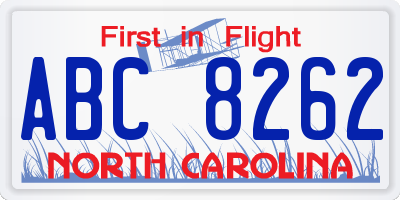 NC license plate ABC8262