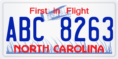 NC license plate ABC8263
