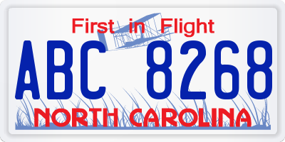 NC license plate ABC8268