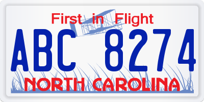 NC license plate ABC8274
