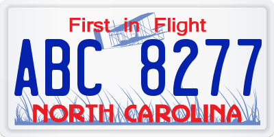 NC license plate ABC8277