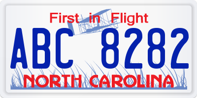 NC license plate ABC8282