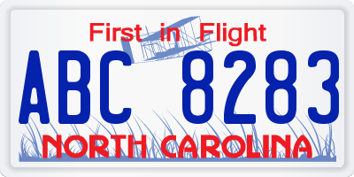 NC license plate ABC8283