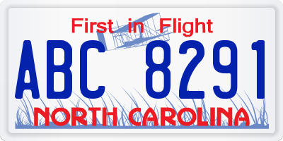 NC license plate ABC8291