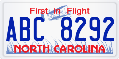 NC license plate ABC8292