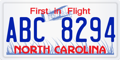 NC license plate ABC8294