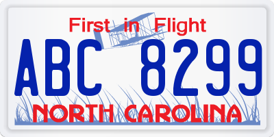 NC license plate ABC8299