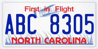 NC license plate ABC8305