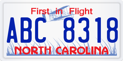 NC license plate ABC8318