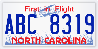 NC license plate ABC8319