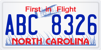 NC license plate ABC8326
