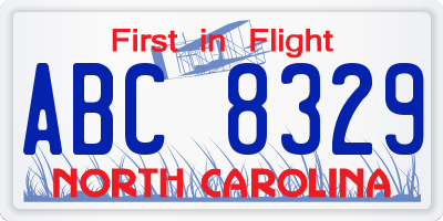 NC license plate ABC8329