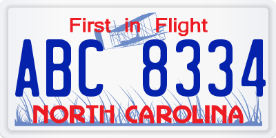 NC license plate ABC8334