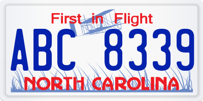 NC license plate ABC8339