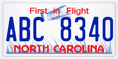 NC license plate ABC8340