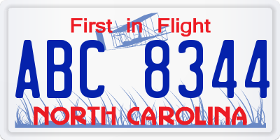 NC license plate ABC8344