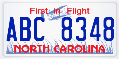 NC license plate ABC8348