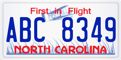 NC license plate ABC8349