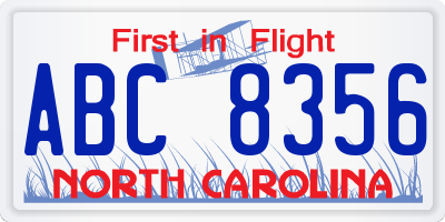 NC license plate ABC8356