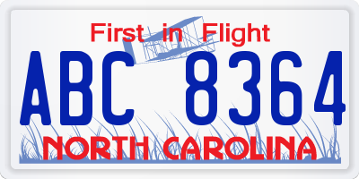 NC license plate ABC8364