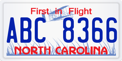 NC license plate ABC8366