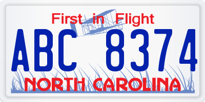 NC license plate ABC8374