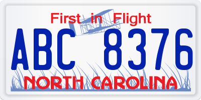 NC license plate ABC8376