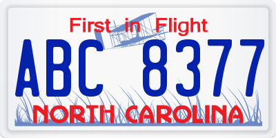 NC license plate ABC8377