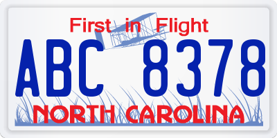 NC license plate ABC8378