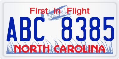 NC license plate ABC8385