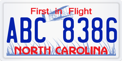 NC license plate ABC8386