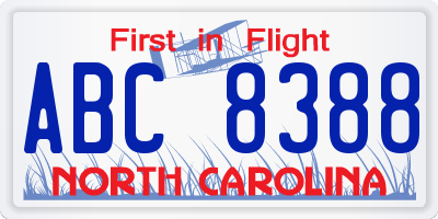 NC license plate ABC8388