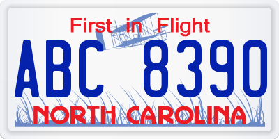 NC license plate ABC8390