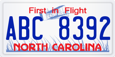 NC license plate ABC8392
