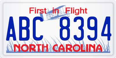NC license plate ABC8394