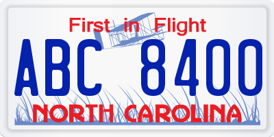 NC license plate ABC8400