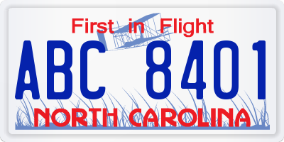 NC license plate ABC8401