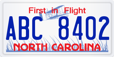 NC license plate ABC8402