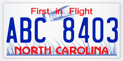 NC license plate ABC8403