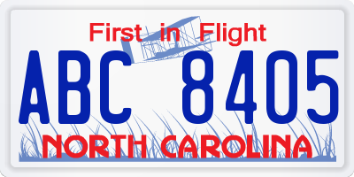 NC license plate ABC8405