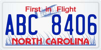 NC license plate ABC8406