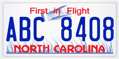 NC license plate ABC8408