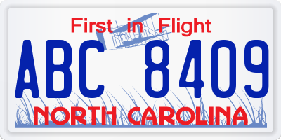 NC license plate ABC8409
