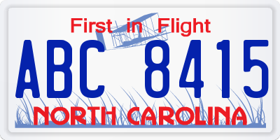 NC license plate ABC8415