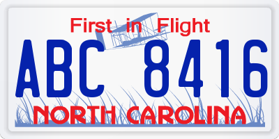 NC license plate ABC8416