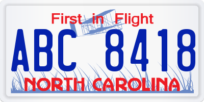 NC license plate ABC8418