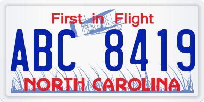 NC license plate ABC8419