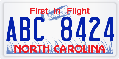 NC license plate ABC8424