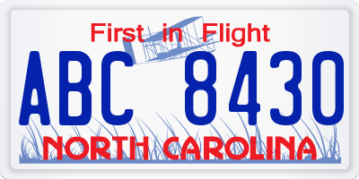 NC license plate ABC8430